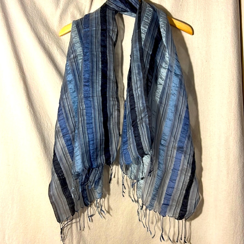 Blue striped 100% silk scarf